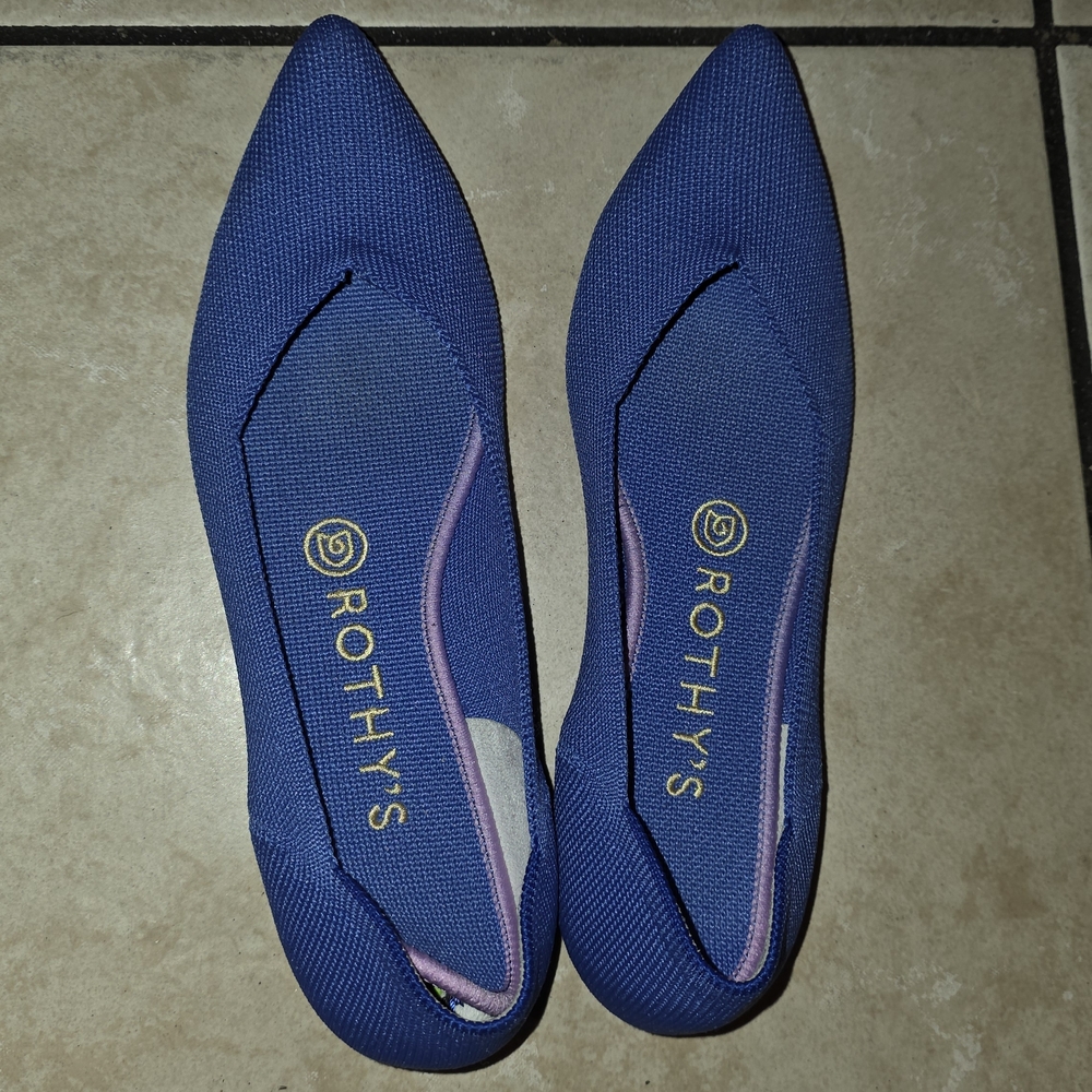 Rothy's Pointed Toe Flats in Navy with Lilac Trim